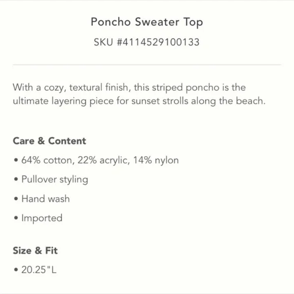Anthropologie NWT Poncho Sweater Top 64% Cotton Size S. - Picture 5 of 8